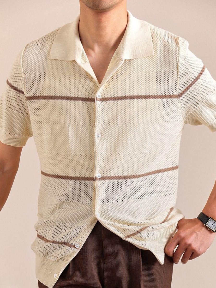 Marini Striped Linen-Cotton Polo Cardigan