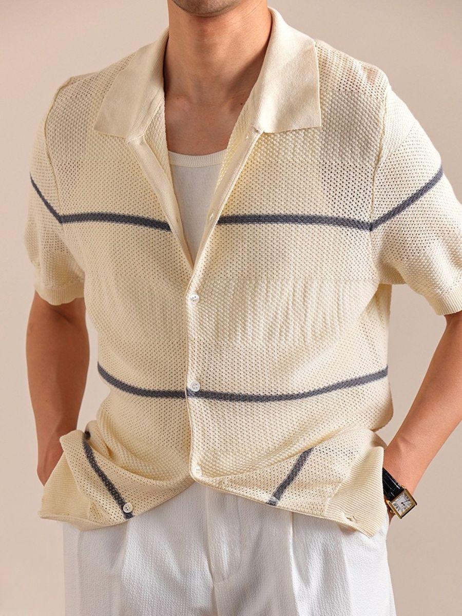 Marini Striped Linen-Cotton Polo Cardigan