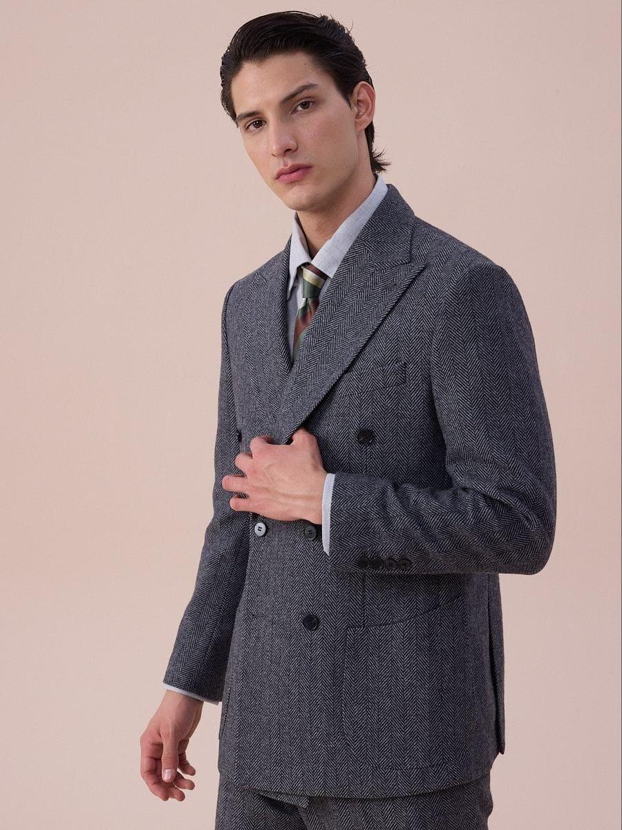 Marini Verona Double Breasted Herringbone Wool Blazer