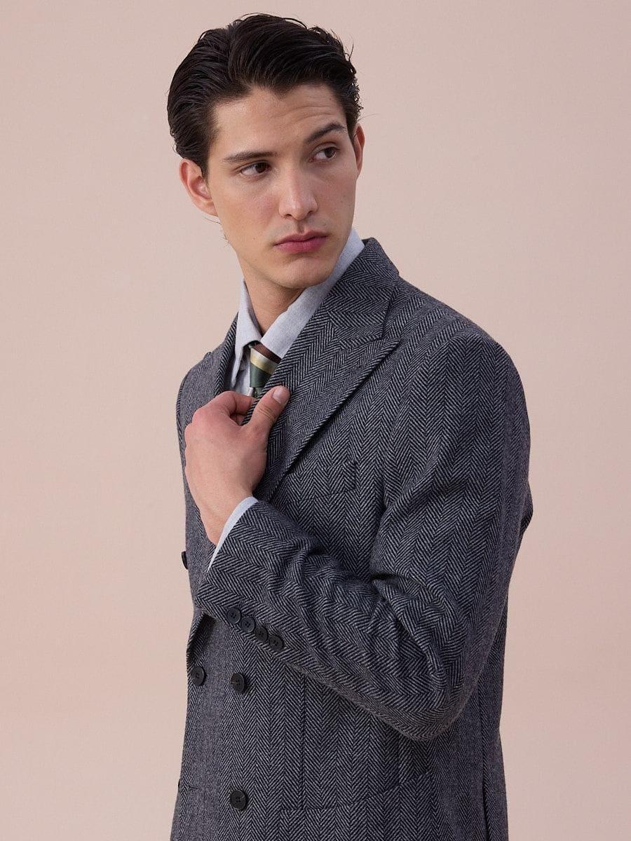 Marini Verona Double Breasted Herringbone Wool Blazer