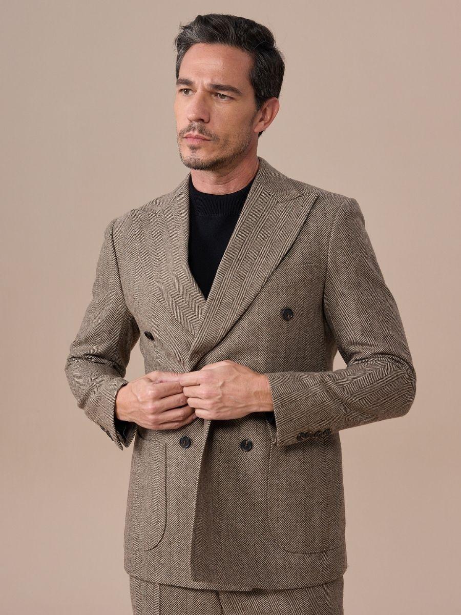 Marini Verona Double Breasted Herringbone Wool Blazer
