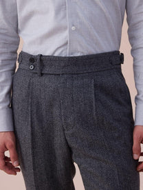 Marini Verona High Waisted Pleated Herringbone Wool Pants