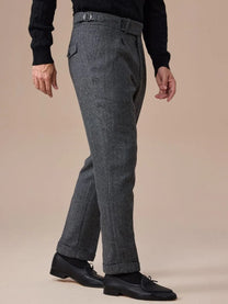 Marini Verona High Waisted Pleated Herringbone Wool Pants