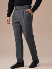 Marini Verona High Waisted Pleated Herringbone Wool Pants