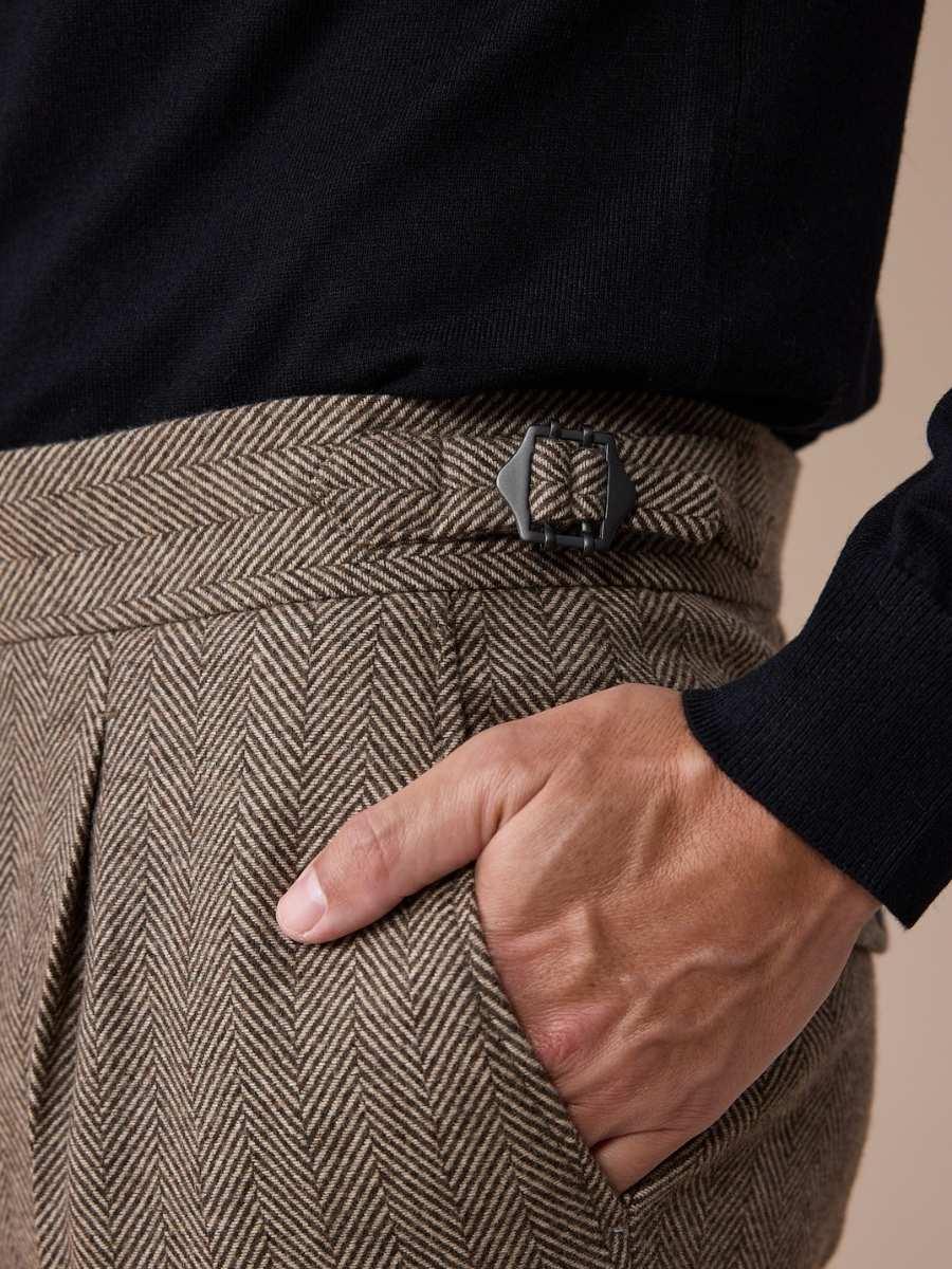 Marini Verona High Waisted Pleated Herringbone Wool Pants