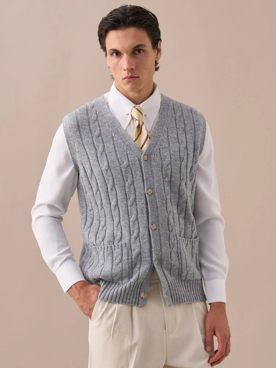 Men's Cable Knit Wool Blend Vest