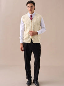 Men's Cable Knit Wool Blend Vest
